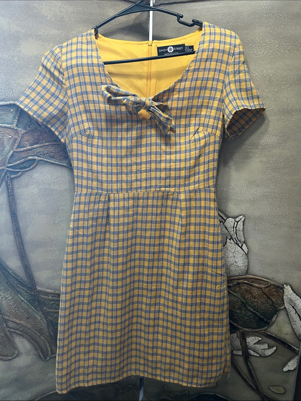 Daisy Street yellow and blue plaid retro mini dress